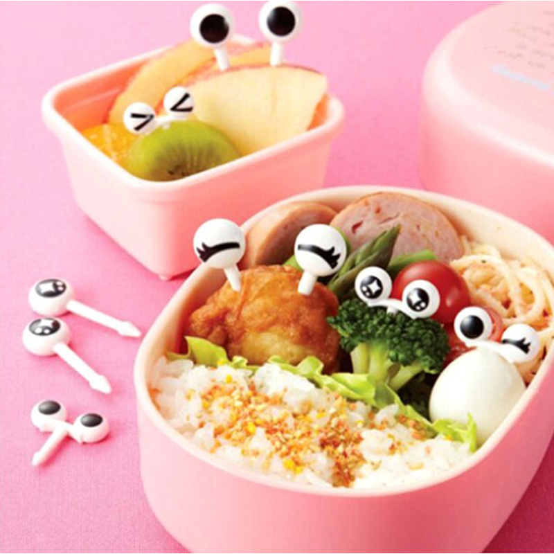 10pcs /  ̴  ȭ  ũ PP öƽ  ̾ð ö  ı/10pcs/set Mini Eye Cartoon Fruit Fork PP Plastic Fruit Toothpick Bento Lunch For Children
